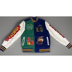 Rebel Minds (M) Velocity Varsity Jacket Blue Leather Embroidered Cobra See Desc